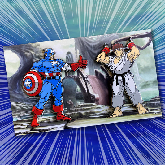 ClayGrahamArt vs PinPlugged Round 2 - Captain America vs Ryu Enamel Pin Set