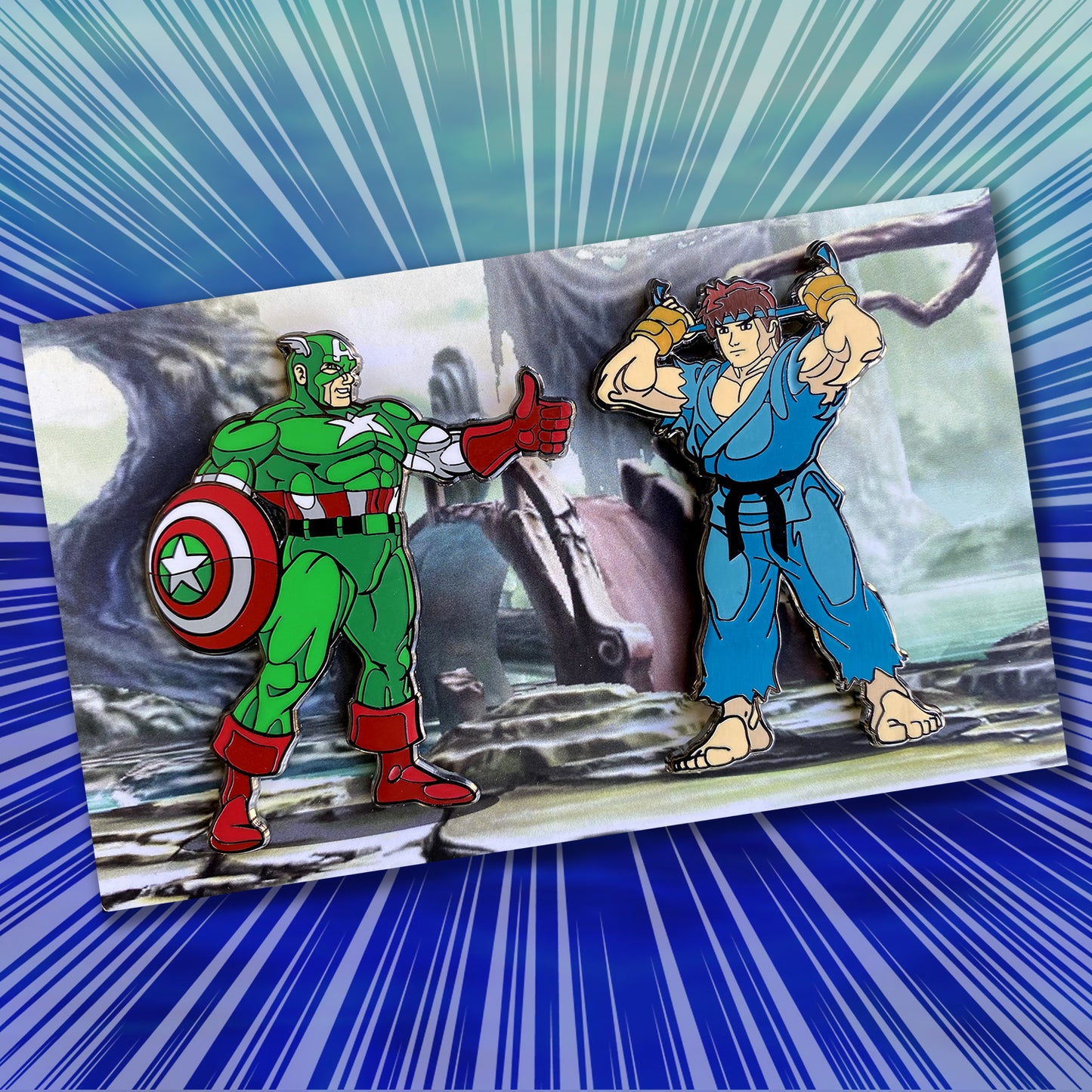 ClayGrahamArt vs PinPlugged Round 2 - Captain America vs Ryu Enamel Pin Set